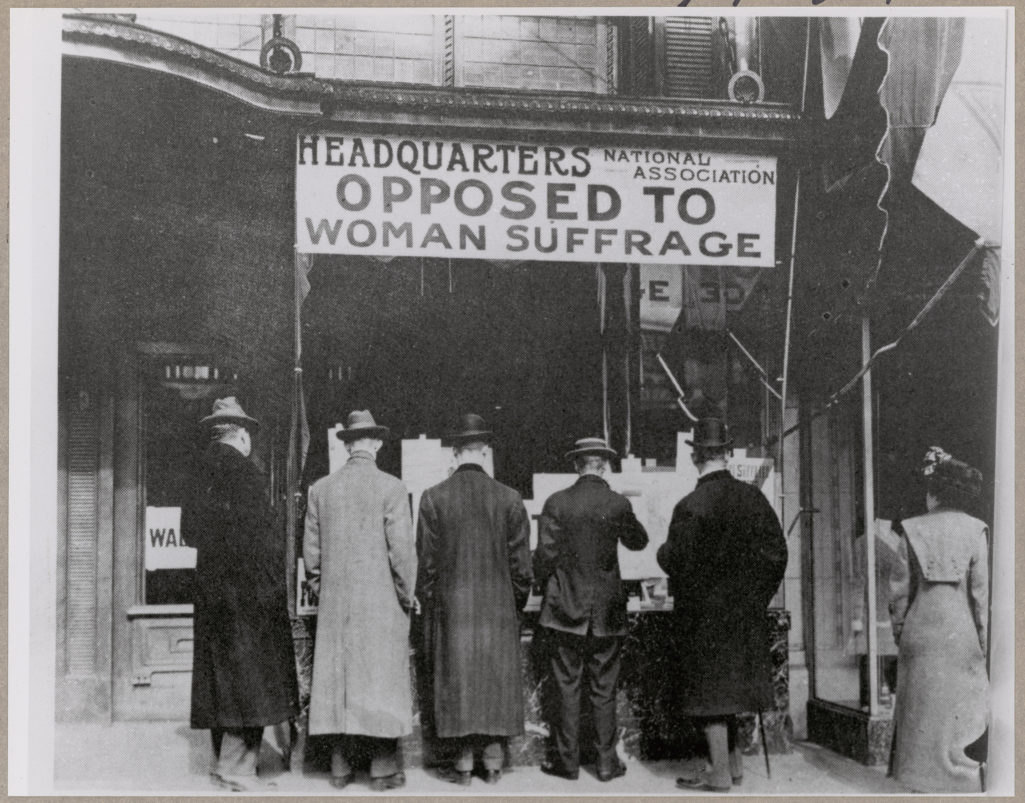 Passers-By Looking at Window Display at the Headquarters of National Association Opposed to Woman Suffrage - 1919