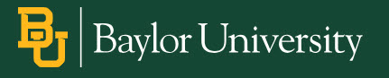 baylor unviersity logo and words on green background with yellow letters