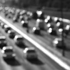 Black and white highway car traffic bokeh background
